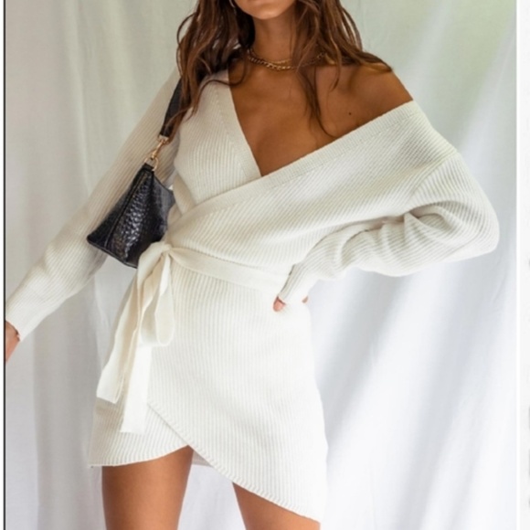 - Princess Polly Mini Knit Wrap‎ Dress* New - Picture 1 of 4